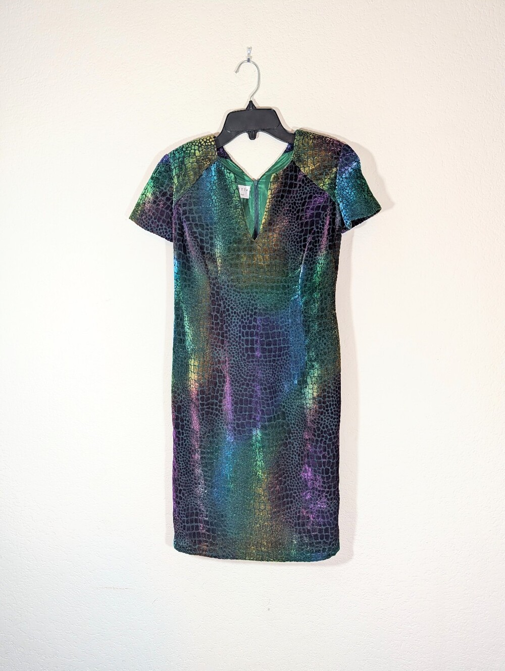 Ripetta Couture Rainbow Lizard Print Devore Velvet Cocktail Dress / XS